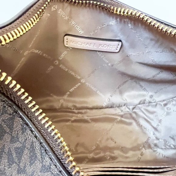 Michael Kors Cora Medium Zip Shoulder Crossbody Bag MK Brown Pink - Picture 13 of 14